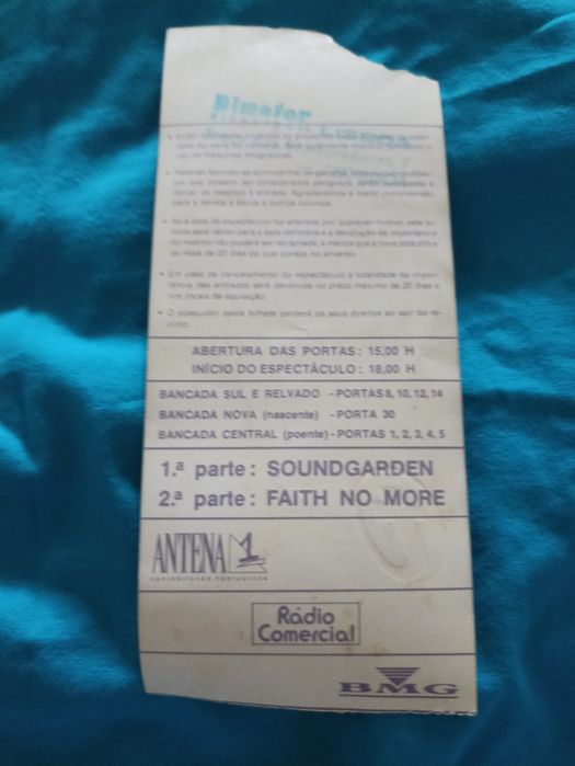 Bilhete concertos Guns N' Roses Alvalade 1992