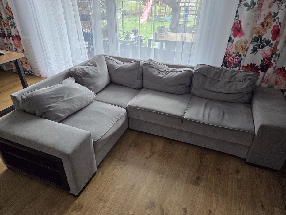 Szara sofa narożna z funkcją spania + pojemnik | 192 x 170 cm