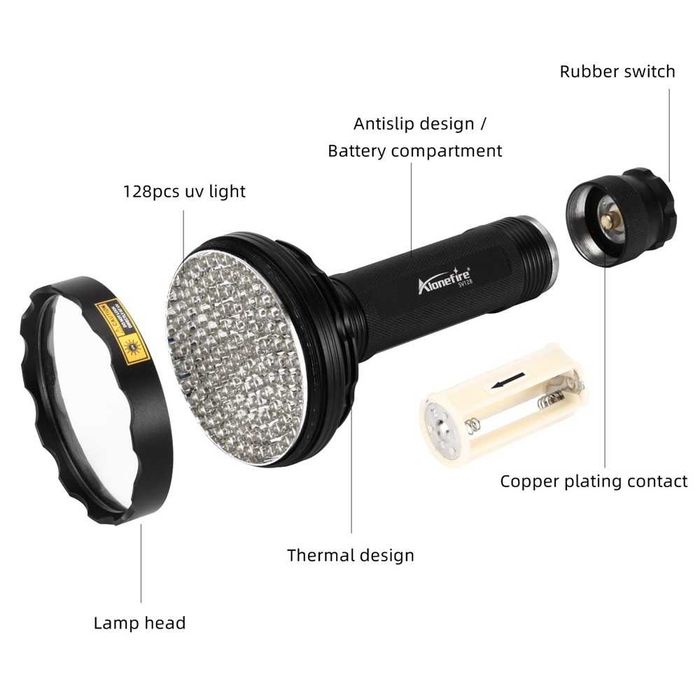 Latarka UV Alonefire 128 LED 395nm dużej mocy
