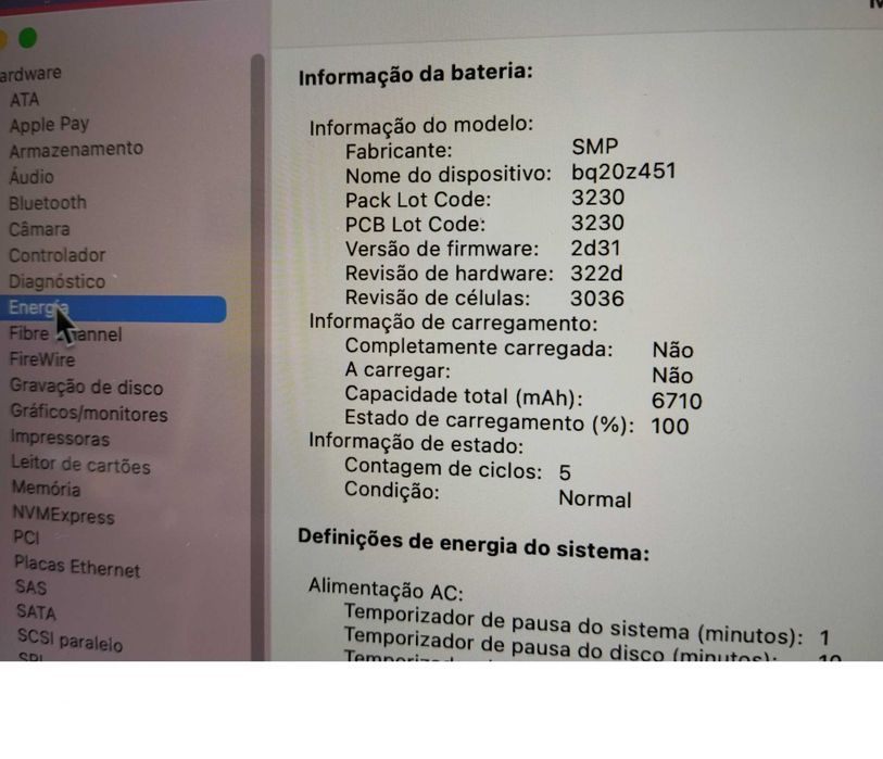 MacBook Pro 13 polegadas 2013 Retina Bateria 5 ciclos