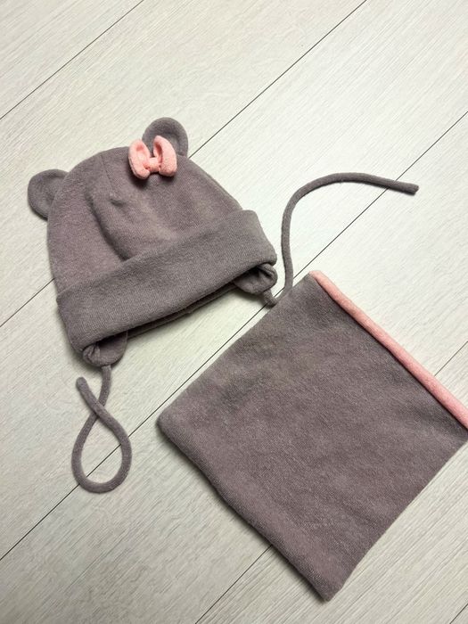 Зимова шапка на флісі, снуд, шарф  3-4 р (52 см) з вушками