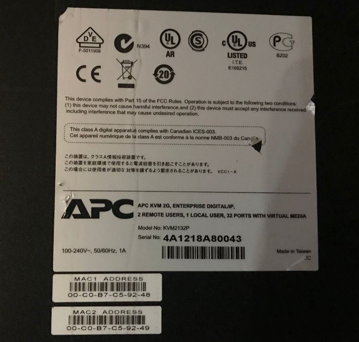 КВМ IP KVM APC KVM2132P 32 порта