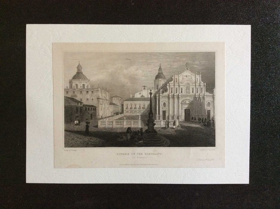 Square of the Elephant, at Catania, 1822. Gravura em aço original de Edward Goodall