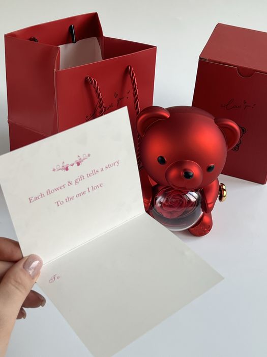 Ведмедик шкатулка з вічною трояндою. Схованка для прикрас. Набір