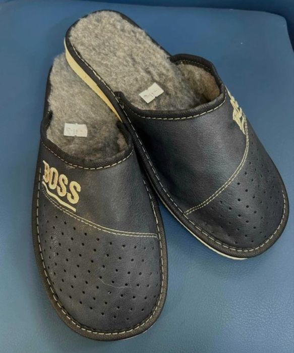 Kapcie męskie, wełna i  eko skóra 41