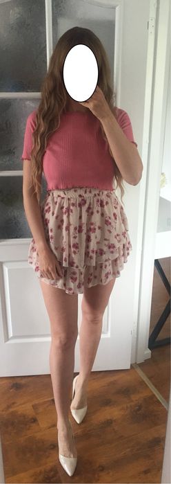 Różowy crop top w prążki rozm. S/M Even&Odd prążkowany krótka bluzka