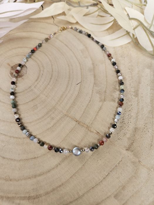 Naszyjnik Choker Kamienie Naturalne Perła Naturalna Hematyt