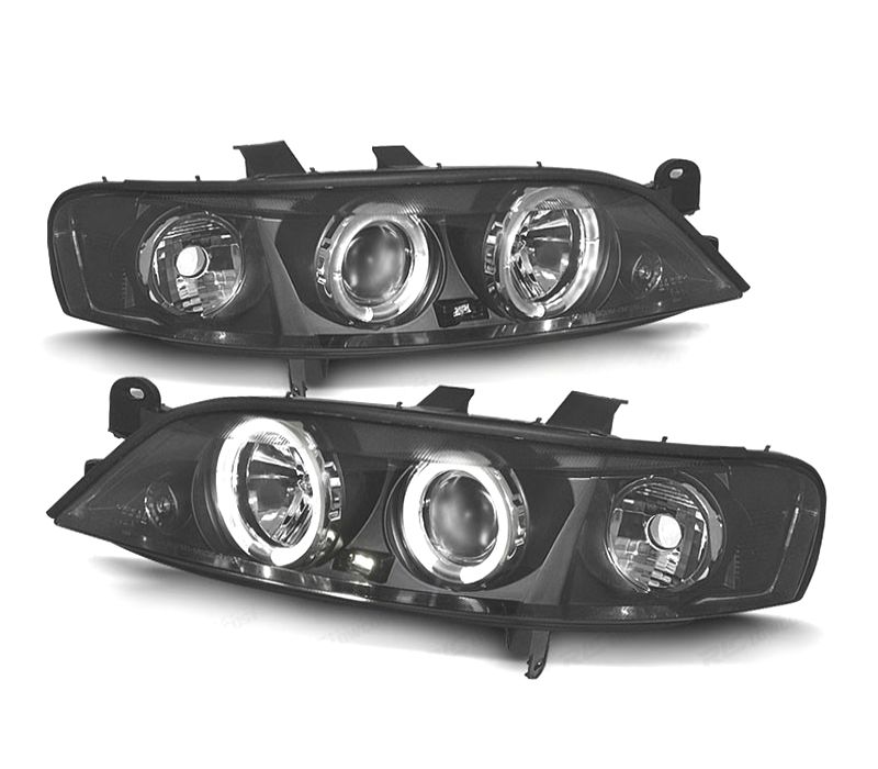 FARÓIS FRONTAIS ANGEL EYES OPEL VECTRA B 95-98 FUNDO PRETO