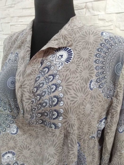 Bluzka oversize wiskoza z falbankami rekaw 3/4 szara