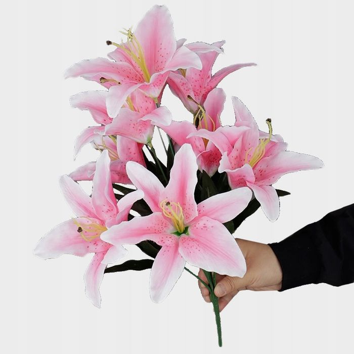 LILIA Bukiet Sztuczny Kwiat gałązki 9 kwiatów LILIE kolor różowy 48cm
