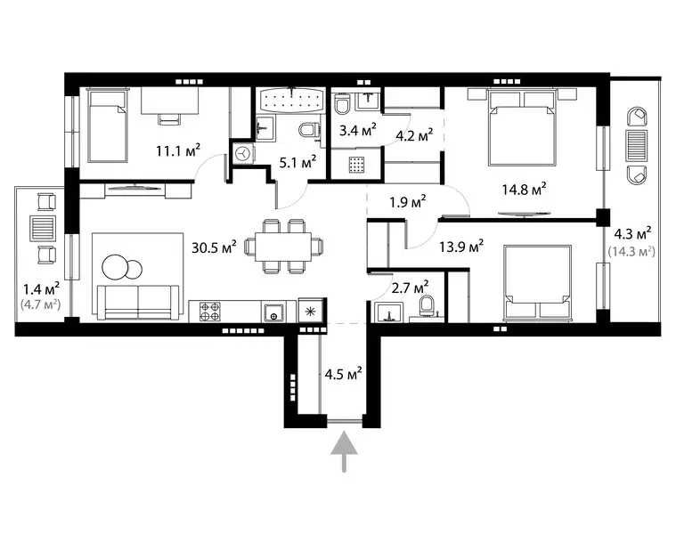 3-кімнатна квартира з ремонтом | PARKLAND | Ужгород, PL 1.11