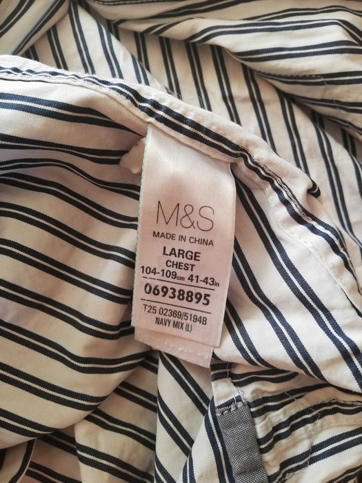 Koszula męska w paski prążkowana M&S Blue Harbour L 100% bawełna