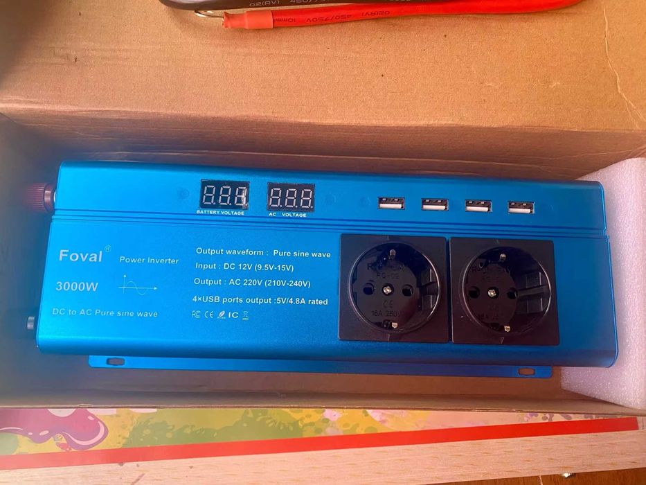 Інвертор Foval 12V-220 3000W-чиста синусоїда