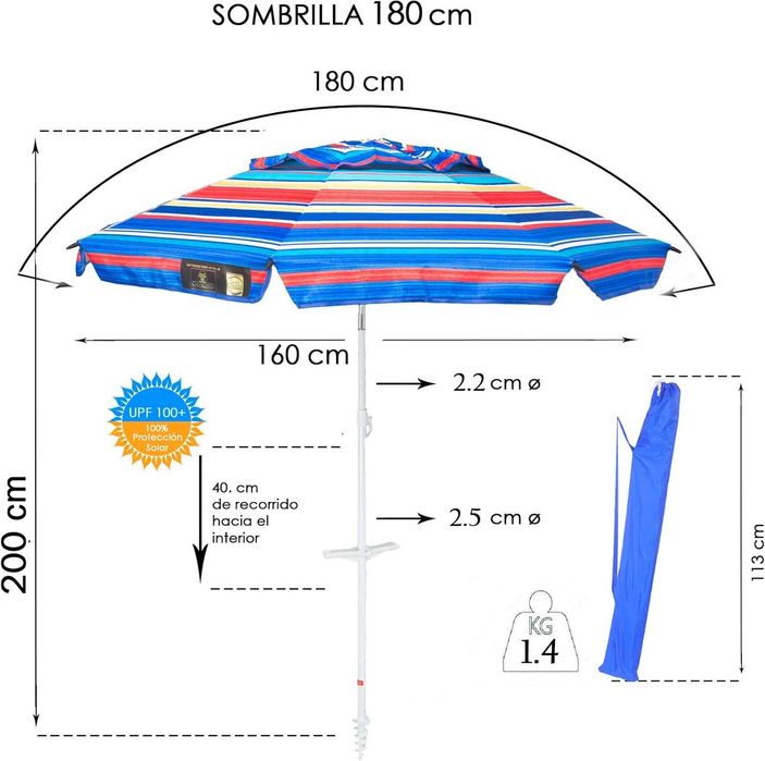 Parasol przeciwsłoneczny ogrodowy CREVICOSTA 160CM