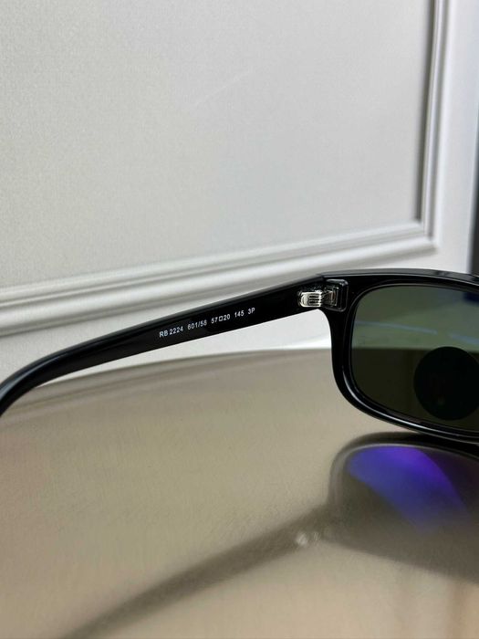 Сонцезахисні окуляри Ray-Ban RB2224 чорні, зелена лінза G15, поляризовані, прямокутні, чоловічі, оригінал