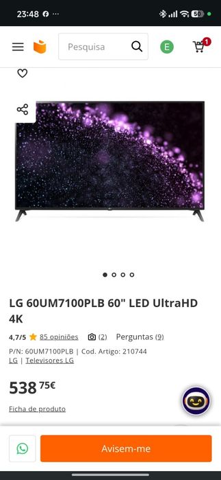 TV LG 60UM7100 (LED - 60'' - 152 cm - 4K Ultra HD - Smart TV) - 300€
