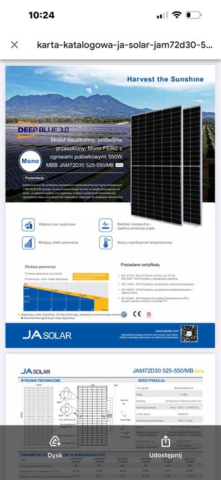 Panele fotowoltaiczne Ja solar 550W Bifacial 300zł brutto