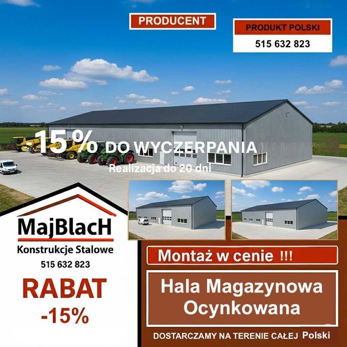 Ocynkowany Garaż Blaszany Dwuspadowy - Magazyn Rolny - Maj-Blach