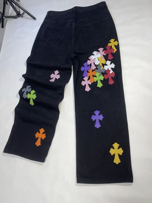 Джинси Chrome Hearts чорні з різнокольоровими хрестами розмір М