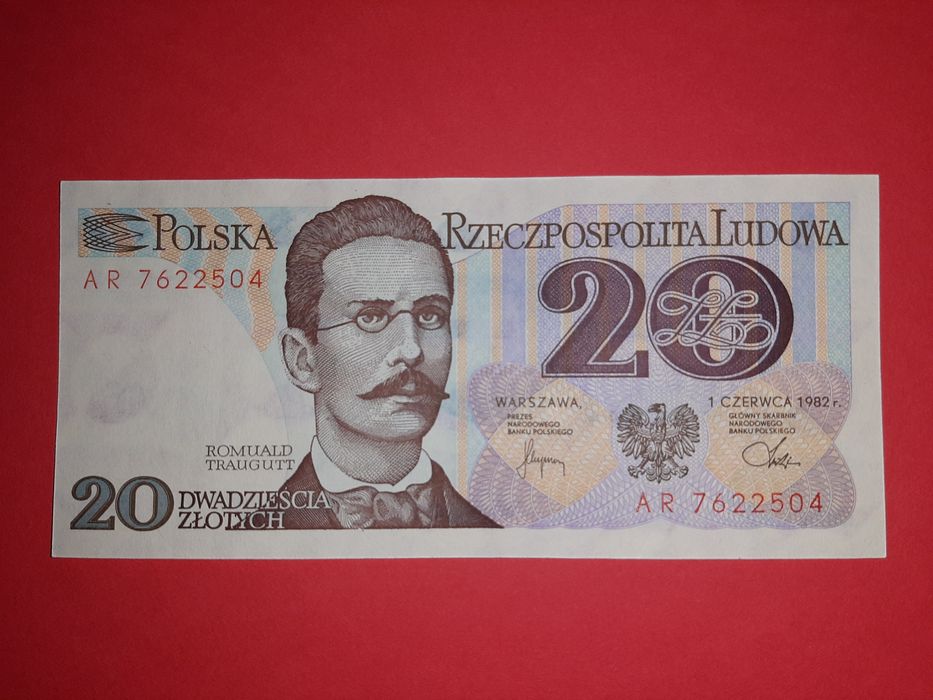 Banknot 20 złotych 1982 PRL seria AR, UNC