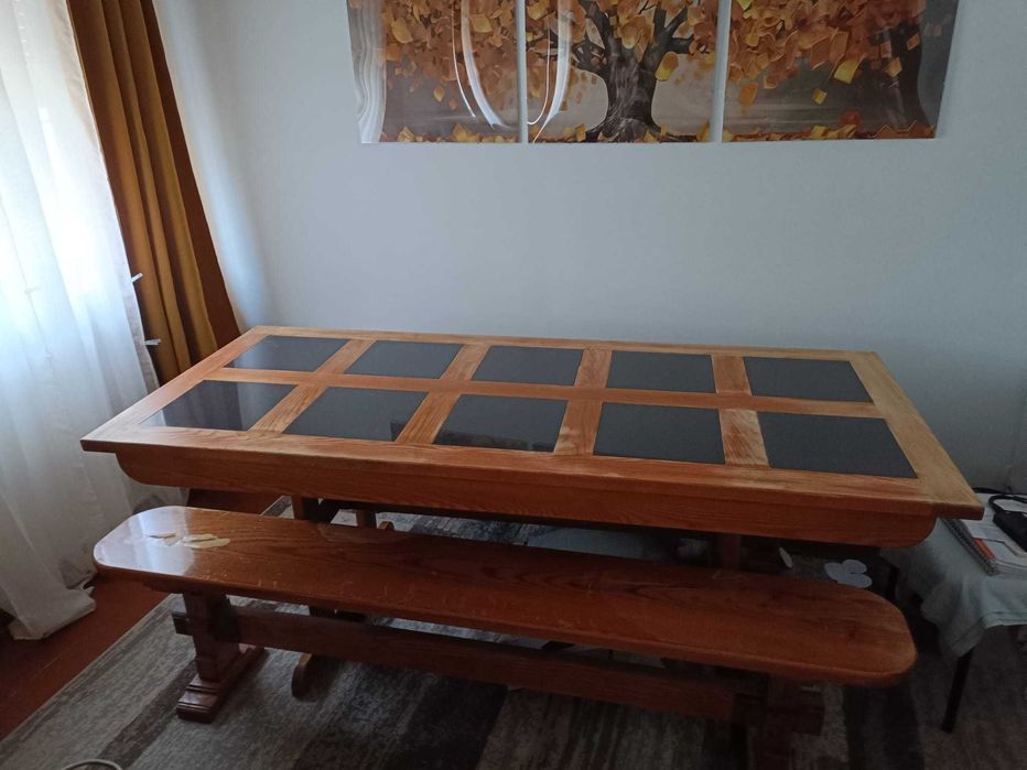 Solid Wood Dining Table with Benches – Unique Handcrafted Piece64550627268866121