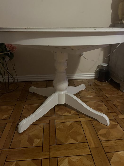 Stol bialy z ikea okragly uzywany srednicz 110 rozkladany