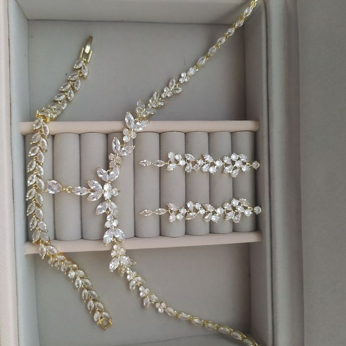 Złoty komplet ślubny naszyjnik kolczyki bransoletka