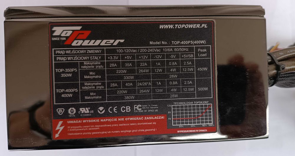 Zasilacz do komputera ATX Topower TOP-400P5 400W