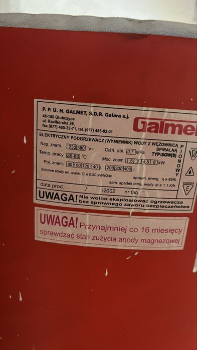 Zbiornik wody użytkowej z grzałką sprawny