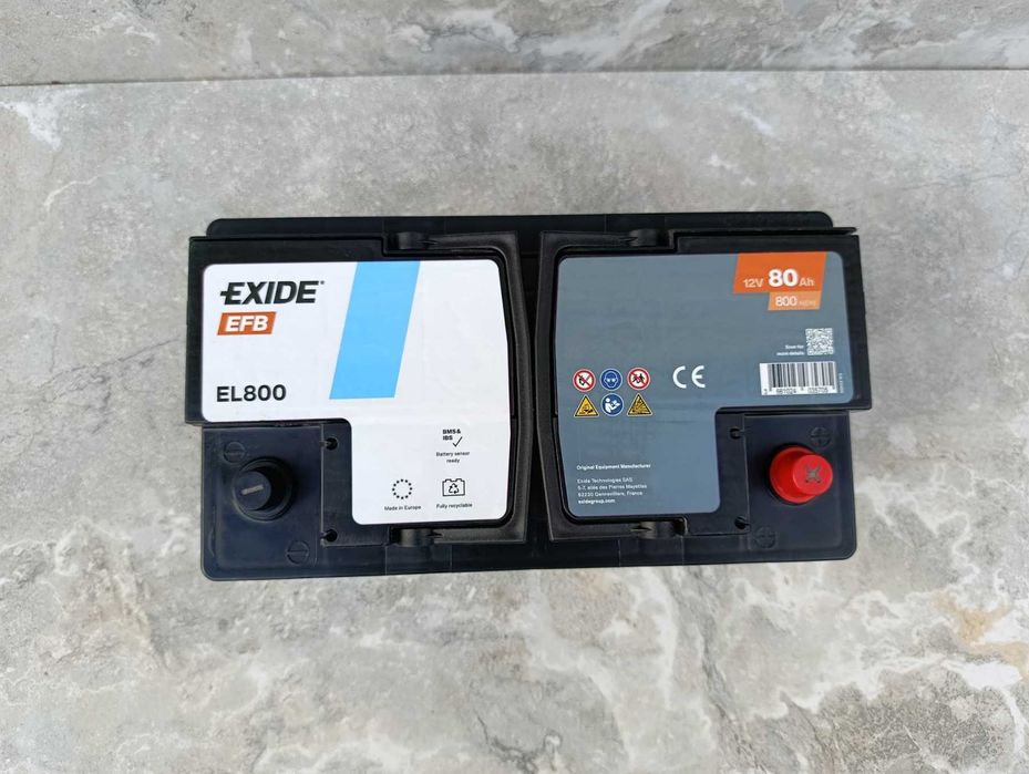 Автомобильный аккумулятор EXIDE EFB 80Аh 800A R+ Start-Stop (EL800)