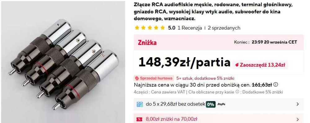 Rodowane wtyki Rca cinch , zakręcane , hi-fi, hi-end