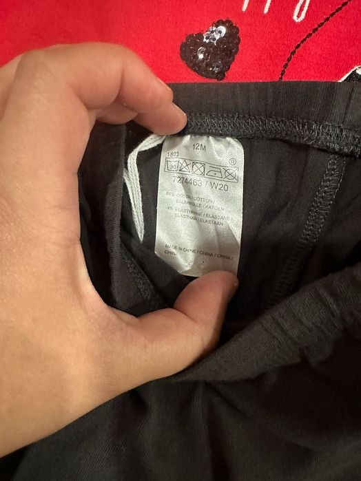 Camisola Vermelha Puppy + Calças/Leggings (12 M)