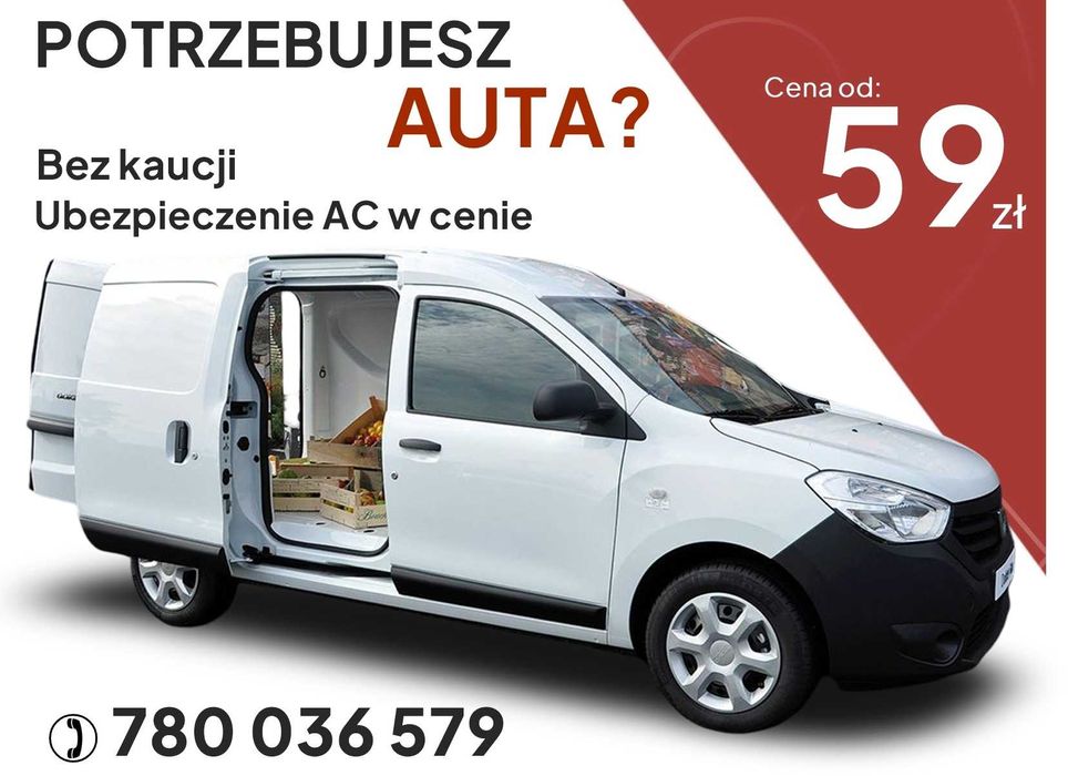 Wypożyczania z polisą AC bez KAUCJI małe busy dostawcze Dacia Dokker Kangoo Berlingo Partner / Śląsk