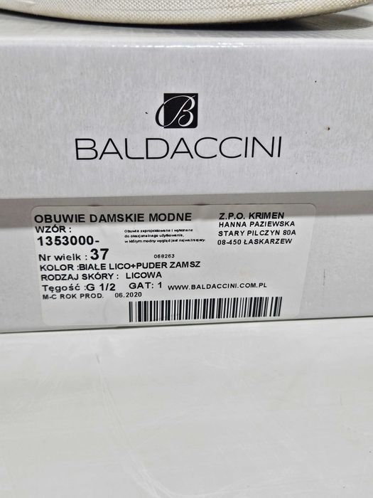 Baldaccini Sneakersy skórzane białe Trampki 37 / 38 jak NOWE
