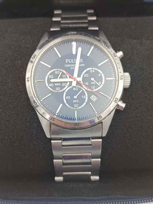 Zegarek męski PULSAR Chronograph 100m stalowy granatowy datownik OKAZJA