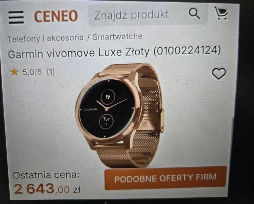 Nowy zegarek "GARMIN" vivomove Luxe Różowe zloto