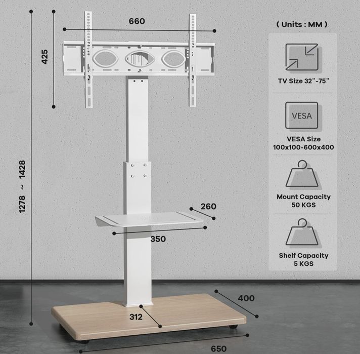 RFIVER Uniwersalny obrotowy stojak podłogowy na telewizor 32-75"