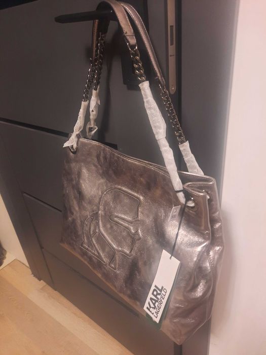 Torebka Karl Lagerfeld oryginalna skora natur. srebrna TK maxx 1200zl