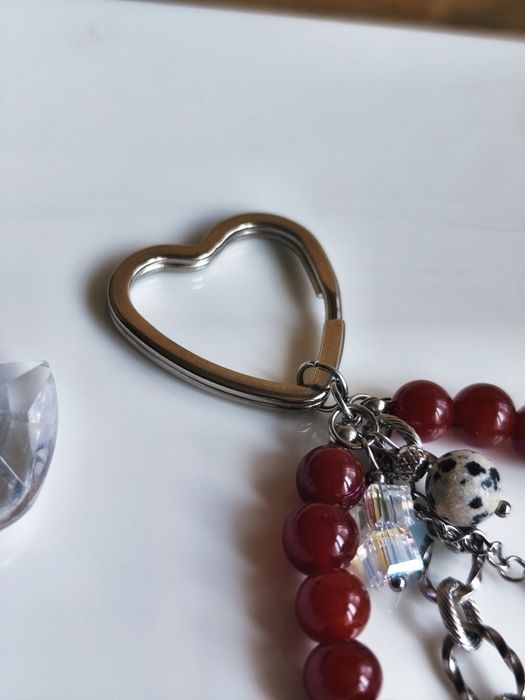 Brelok - agat, jaspis dalmatynski, stal szlachetna