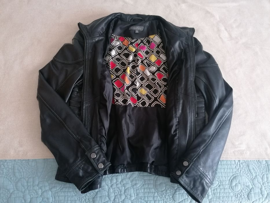 Blusão preto de pele genuína