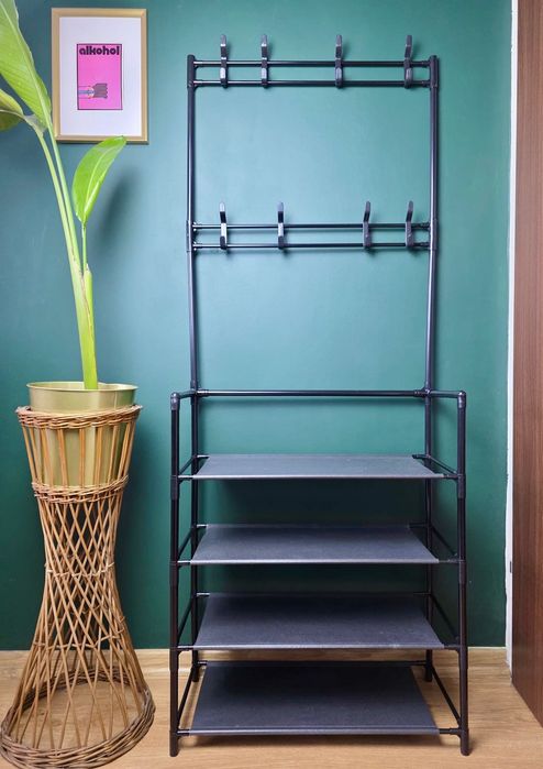 Nowy metalowy wieszak stojący loft do przedpokoju z półkami