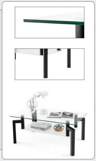 Stolik kawowy z blatem ze szkła hartowanego 43x100x60cm