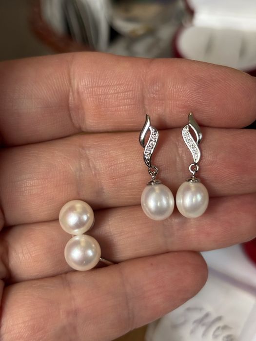 Срібні сережки справжні перли серебро каблучка підвіска