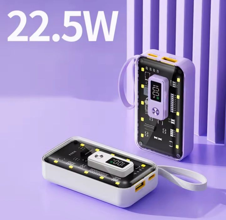 Прозрачный корпус повербанка с быстрой зарядкой 22.5 W на 6 батарей 18