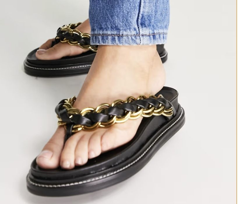 ASOS - skóra Klapki, japonki złoty łańcuszek r. 40