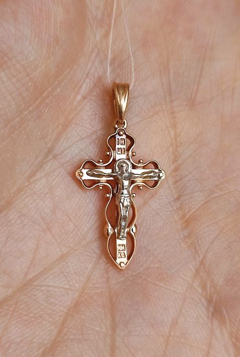 Отличный Новый Золотой Крестик , Булавочка , Подвеска Дева !