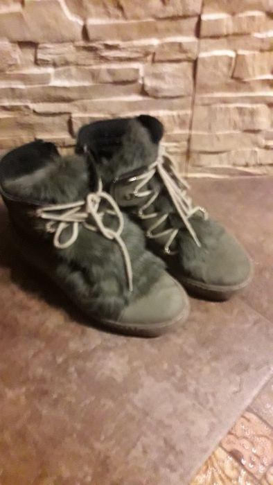 Buty zima, botki kolor khaki futerko 39