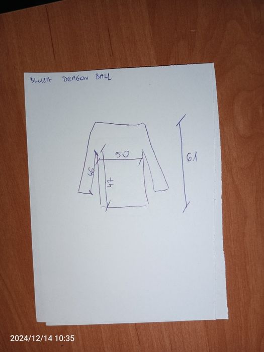 Bluza Dragon Ball rozmiar 158/164, wymiary na zdjęciu