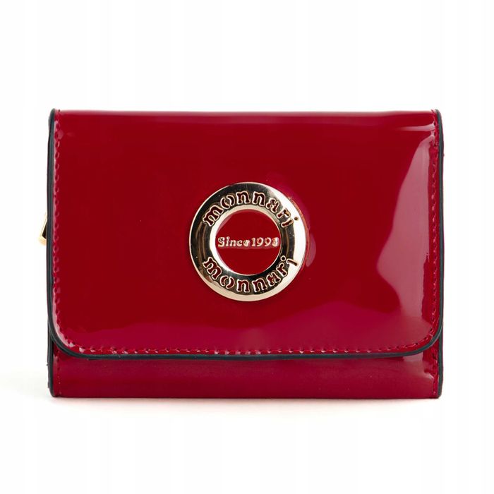 MONNARI Portfel Damski Lakierowany Czerwony Mały Elegancki Skóra Eko