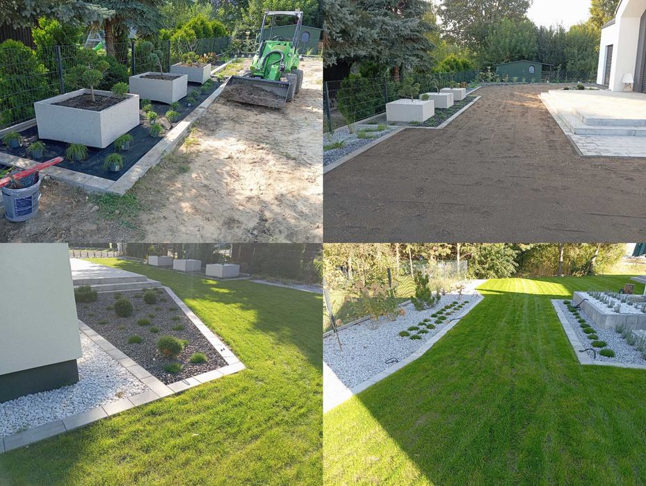 Zakładanie trawników  nawodnienia glebogryzarka kosiarka zamiatanie